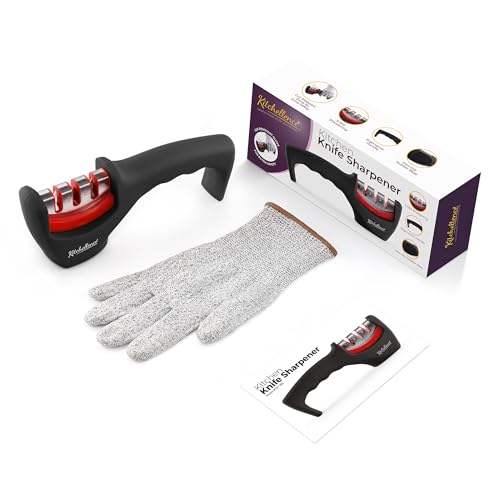 Image of 4-in-1 Kitchen Knife Accessories: 3-Stage Knife Sharpener Helps Repair, Restore and Polish Blades and Cut-Resistant Glove