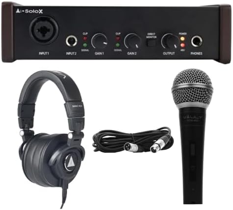 Vault Ai-SoloX 2-Channel Audio Interface with Sonic M30 Studio Monitoring Headphones & DCM 48S Dynamic Cardioid Microphone