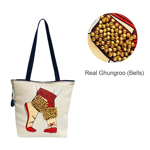 Image of Hand-Printed Tote Bag with Classical Design-Reusable, Zipper Closure For Women & Girls