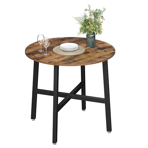 VASAGLE Dining Table Round Kitchen Table for Living Room Office 80 x 75 cm (Diameter x Height) Industrial Style Rustic Brown and Black KDT080B01