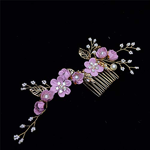 GLITZFAS Romantisch Perle Blumen Kristall Hochzeit Haarband Hochzeit Haarschmuck Braut Kopfschmuck für Braut und Brautjungfern(Lila)