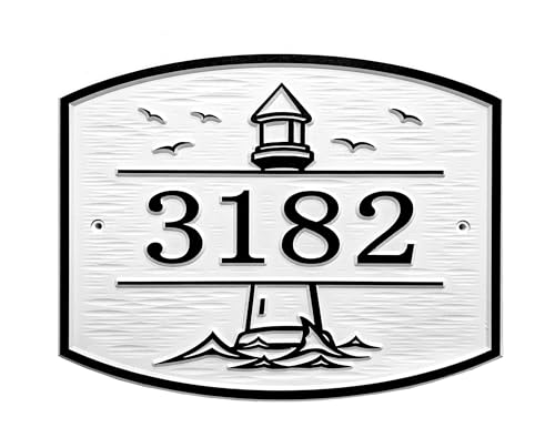 Coastal address plaque - House Number sign With light house