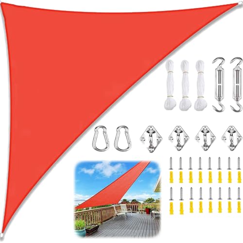 Auvent imperméable triangle rouge de 5x5m avec cordes - 2