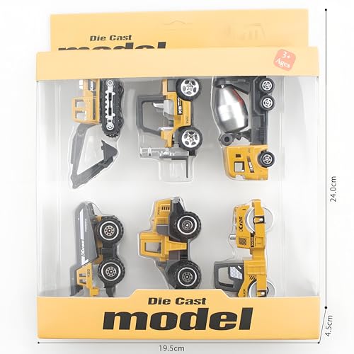 BenRich 6Pcs Mini Die Cast 1/64 Scale Alloy Construction Vehicle Set - Dump Truck, Bulldozer, Forklift, Mixer Truck, Road Roller & Excavator Toys Car for Kids Boys Girls Birthday Gift (Yellow) - Image 7
