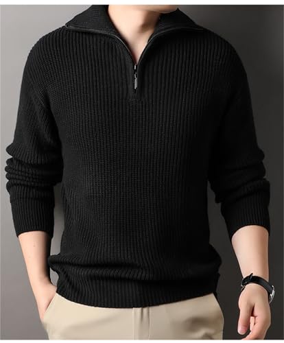 Men's Quarter Zip Sweaters Slim Fit Long Sleeve Casual Pullover Sweater Winter Polo Lapel Sweater Lightweight Pullover3