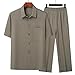 (Top + Pants) Summer Leisure All Match Men Fashion Loose Lapel Half-Sleeve Shirt Set Light gray9 XL