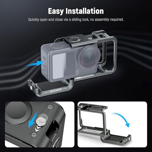 Image of NEEWER Cage For Osmo Action 5 Pro 4 3 Protective Metal Video Rig With Cold Shoe 1 /4 Thread Shutter Button Compatible With DJI Mic DJI Magnetic Adapter Mount AC014