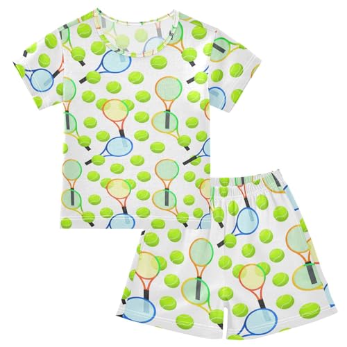 Tennis Ball White Pajama Set Short Sleeve Summer Pajamas Shorts Sets PJ Clothes Set Soft 5Y