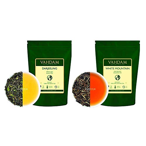Vahdam, First Flush Darjeeling Tea (3.53Oz) + White Mountain Oolong Tea Loose Leaf (1.76Oz), 100% Natural | Rich Anti-Oxidants | Brew As Hot, Iced Tea | Value Pack | Make 75 Cups #TOP15