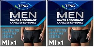 TENA Men - Caleçon de Protection Lavable Homme - Pour les Fuites Urinaires Légères - Coupe Classique - Noir - M (Lot de 2)