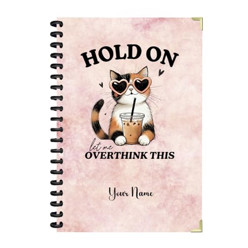 Let Me Overthink This Kawaii Cat Boba Tea Spiral Notebook Cute Cat Funny Aesthetic 120 Pages 5.5 x 8.3 Inch Lined Journal