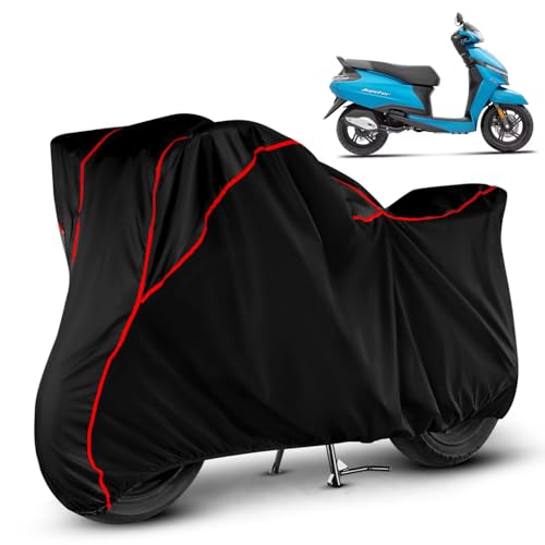 Image of Heavy Duty Waterproof Scooty Cover for TVS Jupiter 110 | All Weather Protection from Rain, Dust, Sun & Scratches | Universal Fit for All Bike & Scooty | Black Red Piping | Jupiter 110 Scooty Cover