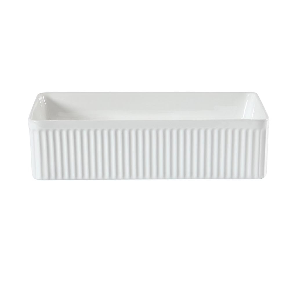 Milano White Florence Ceramic Rectangular Fluted Countertop Bathroom Basin Sink - 500 X 340Mm