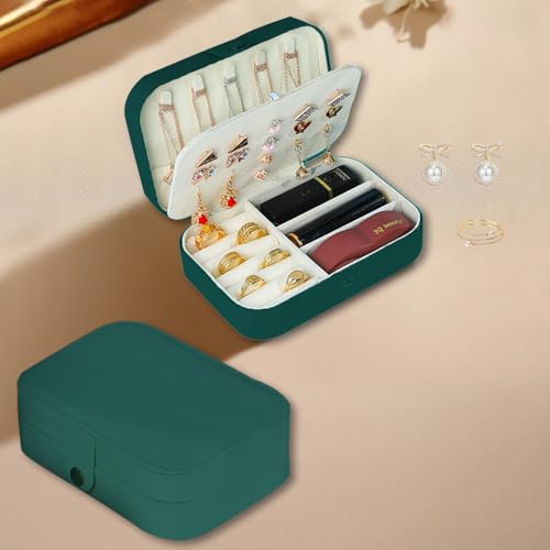 Estojo de joias verde grande para viagem, estojo de armazenamento portátil para anéis, brincos, colar e pulseira