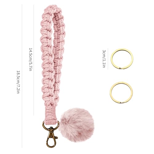 Keychain-Wristlet-Woven-Handmade-Wrist-Lanyard-for-Keys-Wrist-Key-Chains-with-2-Keyrings-for-Women-Car-Keys-ID-Badges-Card-Wallet-Phone-Pink