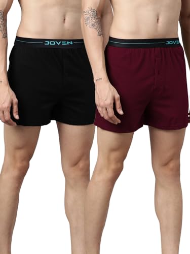 Image of JOVEN Men Black and Wine Solid Pure Cotton Boxers
