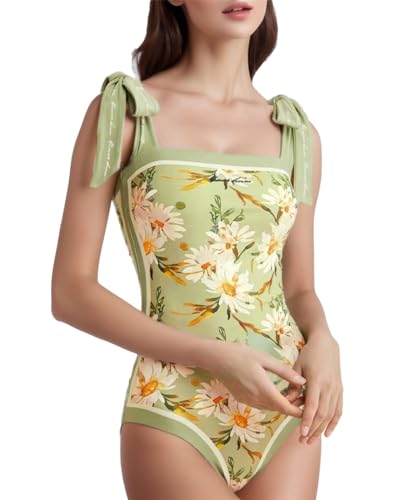 Image of SKAYS Reversible Floral One Piece Swimsuit Women Bathing Suit Vintage Cute with Adjustable Straps Swimwear