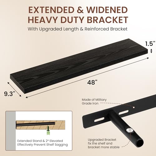 Image of Dreamland 48 Inches Floating Shelves for Wall, 9.3 inch Deep Long Floating Shelves Set of 1, Large Display & Storage Shelf, Wall Shelf for Bathroom Bedroom Living Room Kitchen Office, Black