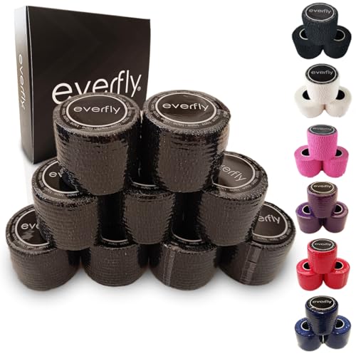 EVERFLY Tape Crossfit - Set 9 Rollos 5cm x 4,5m - Esparadrapo Deportivo - Pulgares y Dedos - Cinta Cohesiva Tela Autoadhesivas Flexible Protectora - Adhesivo para Pesas Vendas Halterofilia (9, Negro)