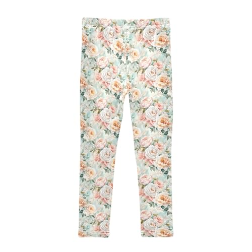 Girls' Athletic Leggings Ankle Length Yoga Dance Pants Kids Teen 4T Peony Rose2
