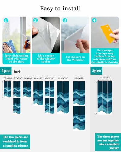 Window Privacy Film Teal Ombre Stained Glass 19.6"x39.3" miniatura 7