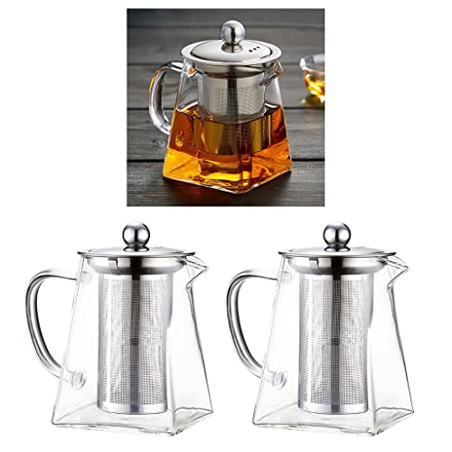 getuse 2 théières en verre avec infuseur amovible, 260/450/650 ml pour thé en vrac, verre borosilicate et acier inoxydable, résistant à la chaleur, passe au lave-vaisselle et au micro-ondes