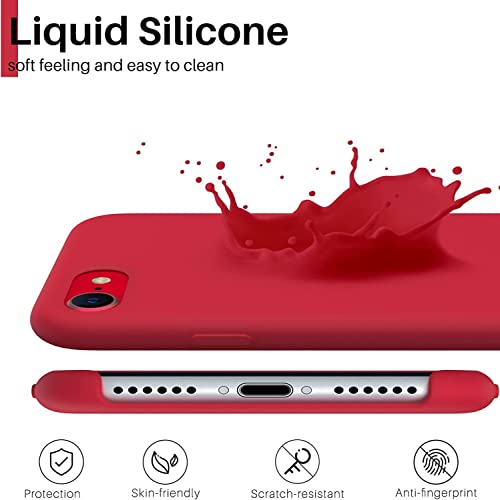 Image of VONZEE Liquid Silicone Case Compatible with iPhone 7 (4.7 inch), Soft Shockproof Slim Protective Back Cover, Full Body & Camera Protection, Microfiber Lining, Anti-Yellow Durable Phone Case, Red