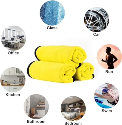 Image of Premium Microfiber Towels, Car Window Cleaner, Machine Washable, Two-Layer Thickened Microfibre Towels, Super Absorbent Cleaning Cloth, Cleaning Waxing Dusting and Drying (30*60cm, Pack of 3)