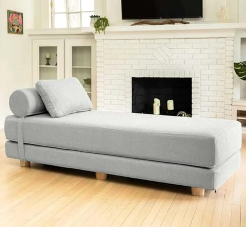 Image of SOUL CRAFT Modern Modular Daybed /Fold-Out Sleeper, Beige, Velvet Fabric, Converts to 2 Single Beds or 1 Queen Bed, with Mattress 203 cm x 74 cm(6.66 ft x 2.43 ft) (Silver)