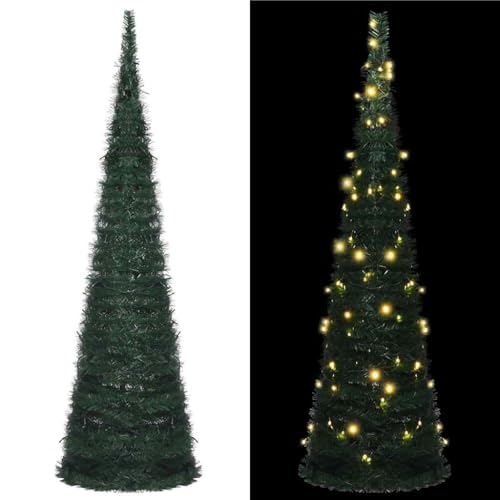 vidaXL Pop-Up String Artificial Christmas Tree with LED Lights, 5ft Durable Green PVC, Easy-Setup & Reusable Holiday Decor, Ideal for Indoor/Outdoor Use