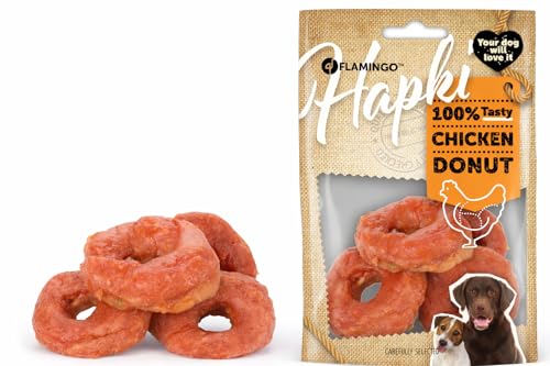 friandises pour chien - Hapki donut au poulet - snack à mâcher savoureux - 4 pièces - 95 g - récompense gourmande