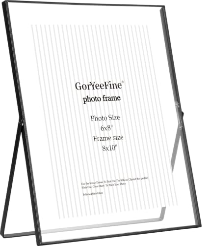 GorYeeFine 8x10 Black Floating Metal Beaded Frame,Tempered Glass