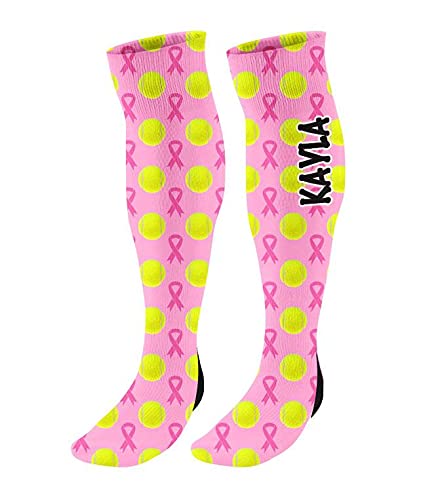 FAN STAR Personalized Custom Pink Ribbon Awareness Knee High Socks Youth Sizing