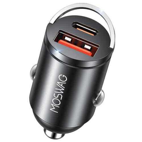 MOSWAG Cargador Coche Carga Rápida, Coche USB Carga Rápida PD, USB C Cargador Mechero Compatible con El iPhone 17/16/15/14 / Pro MAX, El iPad, Samsung Galaxy S24 S23 S22