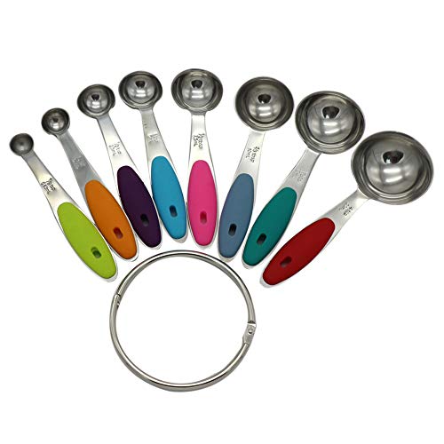 Measuring Spoons Set of 8 for Smithcraft 18/8 Premium Stainless Steel Measuring 10ml & 20ml Spoons Dry and Liquid Ingredients with Silicone Color Handle
