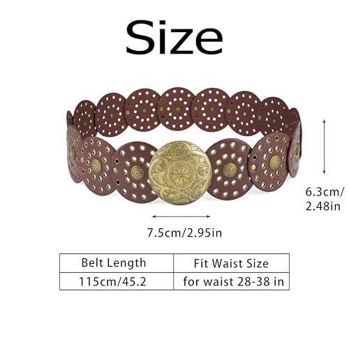 Women Western-Wide-Disc-Belt Hollow-Cowgirl-Belts Vintage Boho-Styl Chunky Country Belts for Jeans Dress Skirt2