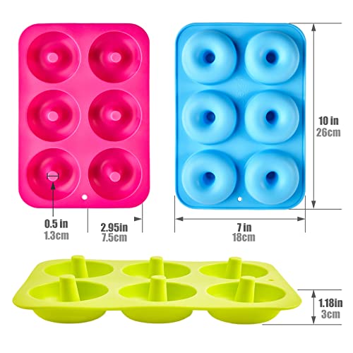 Silicone Donut Moulds,3 Pack Silicon Doughnut Mould,Large Non-Stick 6 Cavity Molds Doughnut Tray Donut Pan,Bagel Baking Tin,Muffin Cupcake Biscuit Doughnut Maker,Bakeware,Baker Tool-Blue,Red,Green - Image 3