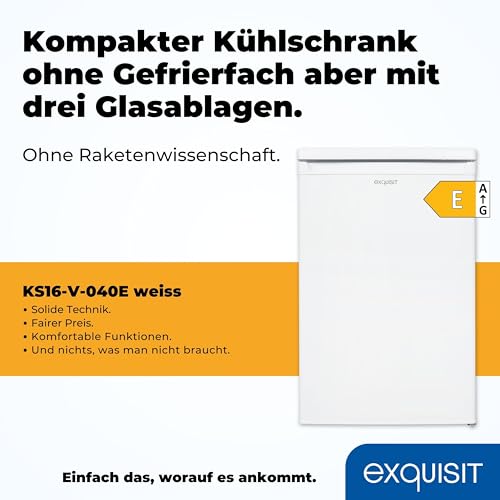 Foto von Exquisit Kühlschrank KS16-V-040E weiss | insgesamt 127 l Volumen | Weiß | Freistehend | Kühlen | Glasablagen und Gemüsefach | Türanschlag wechselbar
