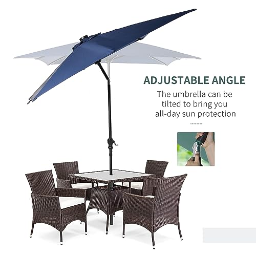 Outsunny 9' X 7' Patio Umbrella Outdoor Table Market Umbrella With Crank, Solar Led Lights, 45° Tilt, Push-Button Operation, For Deck, Backyard, Pool And Lawn, Blue #TOP5