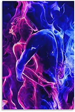 Fotuven Couple Kiss Wall Art Love Kiss Abstract Hug Painting Twin Flames Poster Decorative Painting Canvas Wall Art Living Room Posters Bedroom Painting Frameless Version 12x18inch(30x45cm)