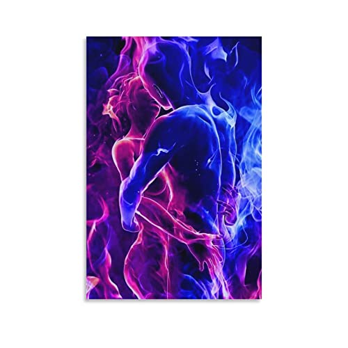 Fotuven Couple Kiss Wall Art Love Kiss Abstract Hug Painting Twin Flames Poster Decorative Painting Canvas Wall Art Living Room Posters Bedroom Painting Frameless Version 12X18Inch(30X45Cm) #TOP1