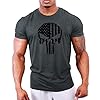 GYMTIER Skull USA Flag Men's Gym T-Shirt Bodybuilding Training Workout Lifting Top Clothing, Grey, 4XL #2