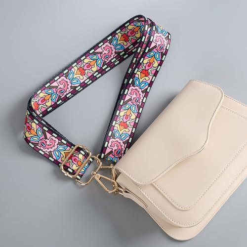 Image of chushui Wide Bag Strap Replacement Crossbody Shoulder Strap Adjustable, Oversized Floral 70s Vintage Boho with Gold Hardware 29-51 Inches for Purses Handbags Totes