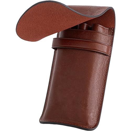 [Dom Teporna] 本革 ペンケース 3本 万年筆 シンプル おしゃれ イタリアンレザー コンパクト 筆箱 ペンホルダー 文房具 ダークブラウン/3本差し