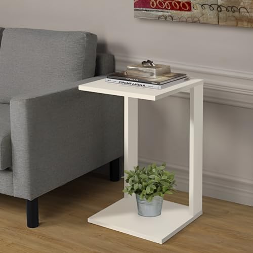 Mesa Lateral de Canto Apoio Encaixa no Braço do Sofa para apoiar Notebook Prato Copo (Branco)