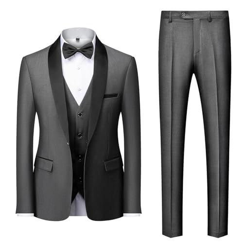 Men's Slim Fit 3 Piece Suits Solid Prom Wedding Blazer Pants Vest Tuxedo Set for Men Formal Suit