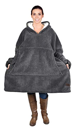 Oversized Hoodie Blanket Sweatshirt,Super Soft Warm Comfortable Sherpa Giant Pullover with Large Front Pocket,for Adults Men Women Teenagers Kids,Ash Charcoal Grey