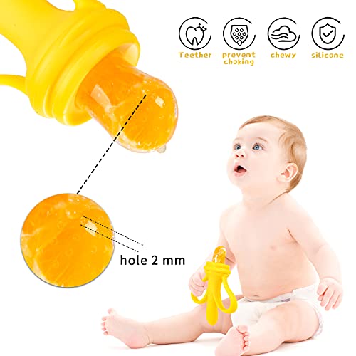 Baby Fruit Food Feeder Pacifier,Silicone Baby Teether Fresh Frozen Fruit Teether Toy-2 in 1 Silicone Fruit Feeder and Teether for Baby Infant Teething Toys,with Travel Case(Yellow)