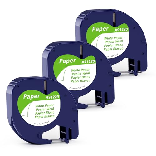 MarkField Cinta de Etiquetas compatible con Dymo Letratag Papel Cinta Recambio 12mm x 4m, 91200 S0721510 Compatible con Dymo Letratag Paper White Label Tape para LT-100h LT-100T LT-110T