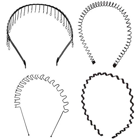 4 PCS Black Multi-style Spring Wave Metal Hair Hoop Hairband, Unisex Girl Men's Flexible Headband Accessories for Non Slip Outdoor Sports Yoga (BLACK) Cover